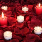 Red Rose Petals and Candles